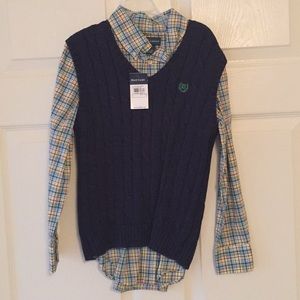 Ralph Lauren sweater vest and button down shirt.